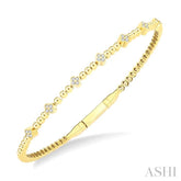 1/6 Ctw Round Cut Diamond Clover Bead Fashion Bangle in 10K Yellow Gold